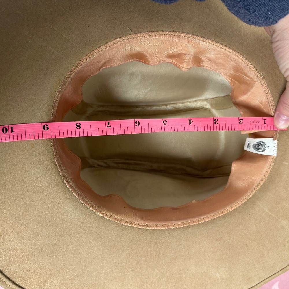 Vintage Tan Embroidered Cowboy Hat XL Western Floral Suede Feel Union Made - Picture 12 of 14